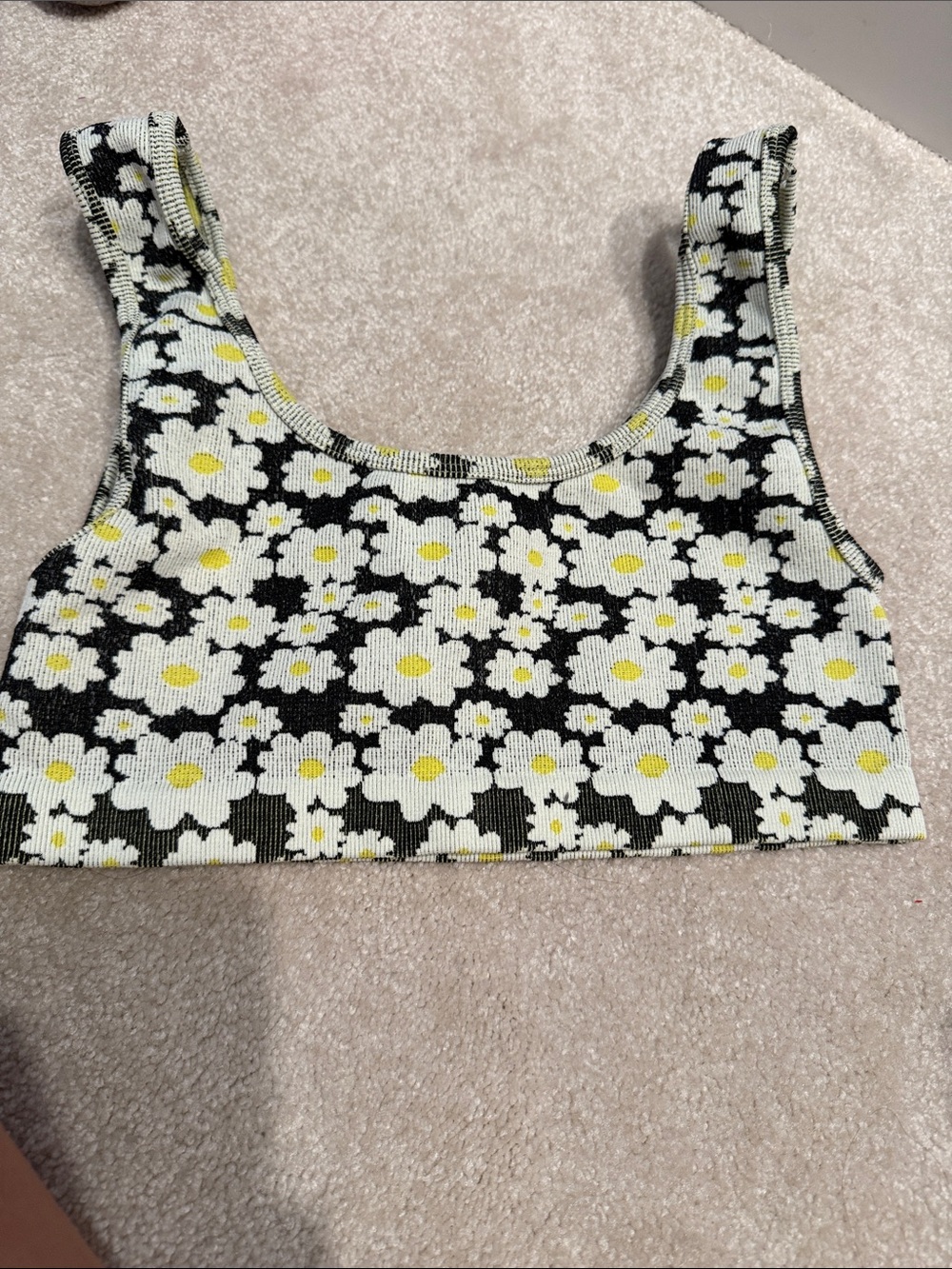Zara Black White Yellow Floral Knit Crop Top
